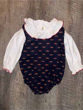 The Beaufort Bonnet Navy Floral Heart Bubble w/ white collared bubble